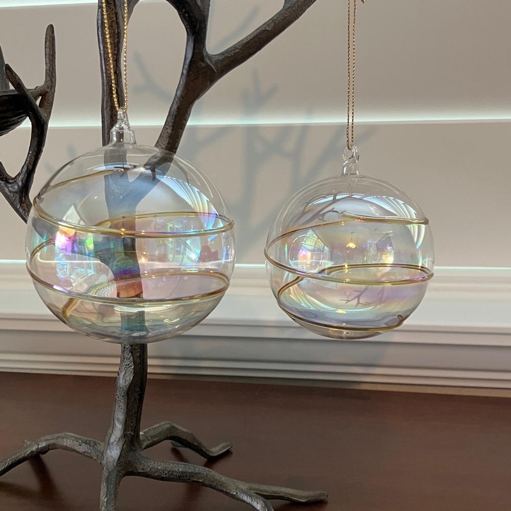 Elegant Iridescent Handblown Glass Ornaments Set of Two